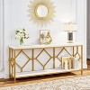 Gulches Industrial Console Table, 2-Tier Storage, Diamond Pattern Metal Frame, White & Gold, 70.9" - 3 of 4