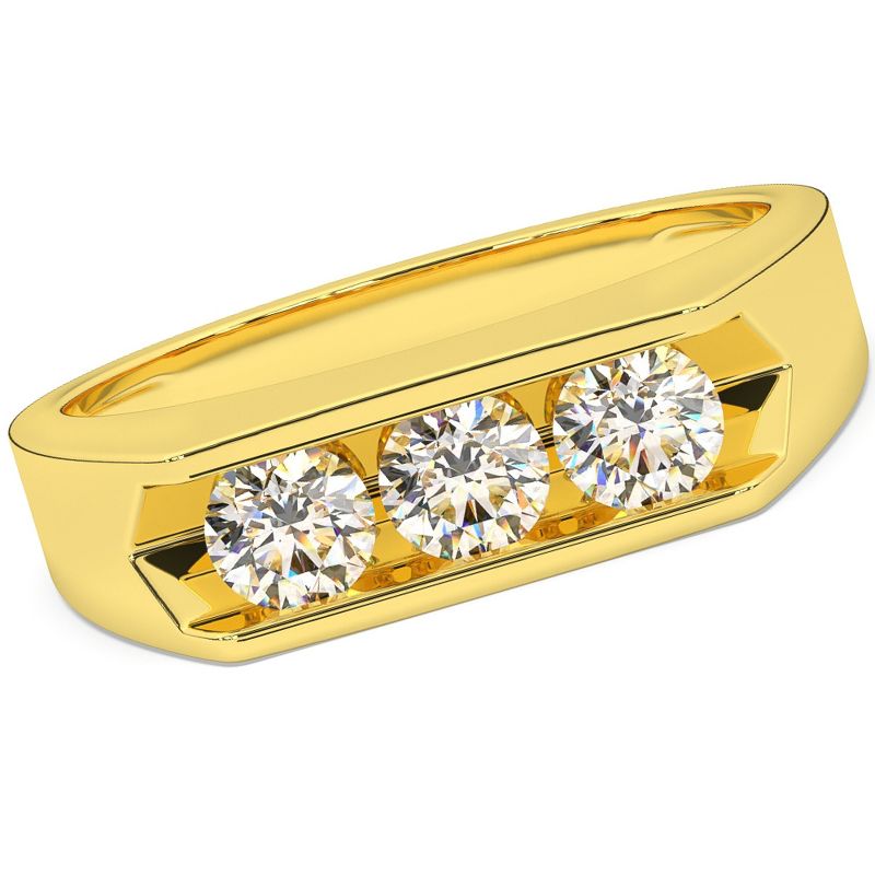 Pompeii3 3/4 Ct Diamond Three Stone Mens Wedding 3 Round Jewelry Ring 10k Yellow Gold, 3 of 5