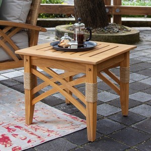 Cambridge Casual Carmel Teak Wood Outdoor Side Table: Honey Twist Wicker, Weather-Resistant, 18.25" Height - 1 of 4