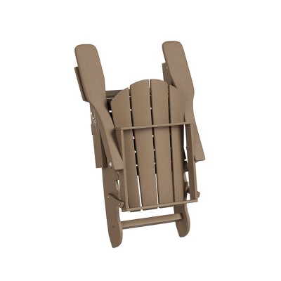 Weathered Wood HDPE Folding Adirondack Chair with Ottoman
