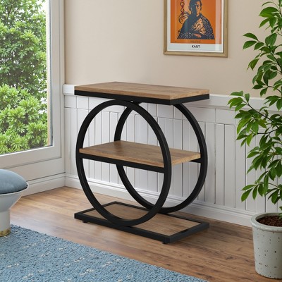Lirago 11.8" rectangle 3-Tier Metal End Table - Industrial Side Table with Storage Shelf for Living Room Bedroom Brown