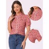 INSPIRE CHIC Women's Peter Pan Collar Contrast Trim Puff Sleeve Peasant Floral Shirt - 2 of 4