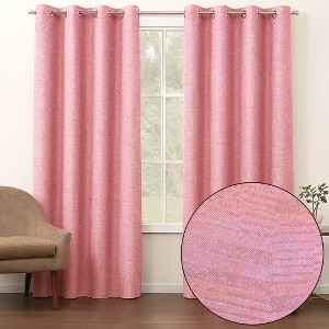 Home Mart Goods 2 Piece Dusty Pink Solid Silky Geometric Embossed Blackout Grommet Window Curtain Panel Set - 108" Long - 1 of 4