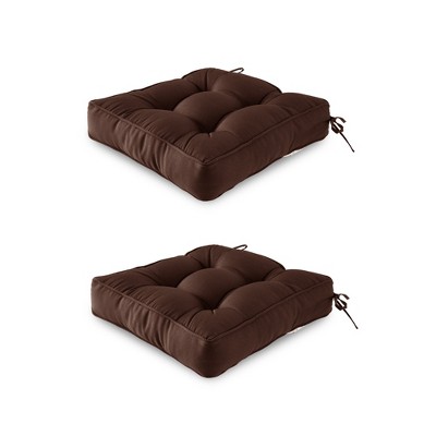 ARTPLAN Outdoor Seat Cushion, Square Thick Tufted Pure Chair Cushion for Patio Wicker Chair with Tie, Set of 2,19"x19"x5"