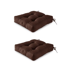 ARTPLAN Outdoor Seat Cushion, Square Thick Tufted Pure Chair Cushion for Patio Wicker Chair with Tie, Set of 2,19"x19"x5" - 1 of 2