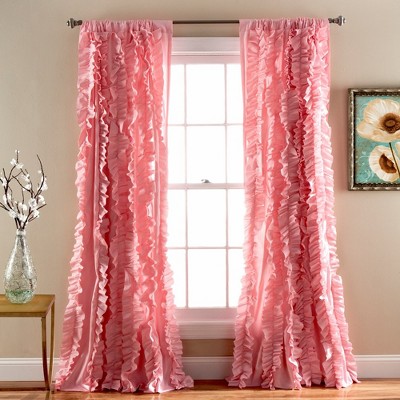 Belle Pink Polyester Semi-Sheer Ruffled Window Panel