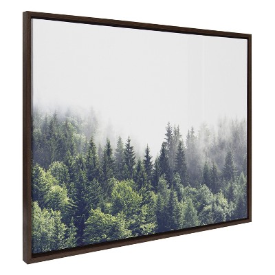 Lush Green Forest Landscape Print on Canvas with Walnut Frame