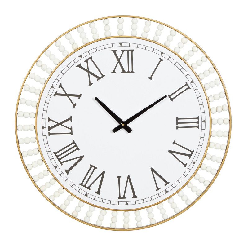 24&#34;x24&#34; Metal Wall Clock with Gold Frame and Radial Beading White - Olivia &#38; May, 1 of 18