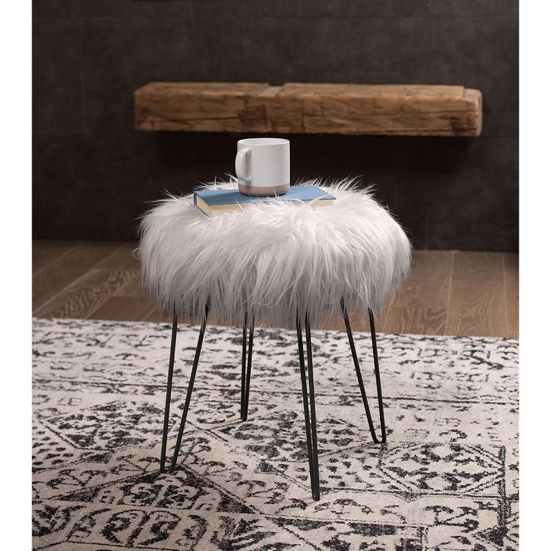 BirdRock Home Round Faux Fur Foot Stool Ottoman - Grey with Black Legs, 2 of 5