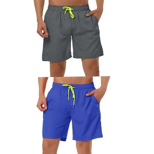 Lars Amadeus Men's Drawstring Waist Surfing Solid Color Swimwear Beach Board Shorts 2 Packs - 1 of 4