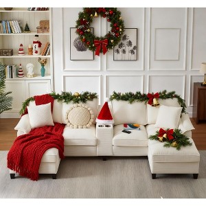 120" Modular Corduroy Sectional Sofa Bed U-Shape 4-Seater Storage Chaise Console Cup Holders Hardwood Frame Living Room Apartment Lounge - 1 of 4