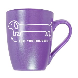 Elanze Designs Witty Pet Lover Coffee Cup Mug 10 Ounce Ceramic With Shimmery Metallic Finish Love You This Much Weiner Dog Passion Purple - 1 of 4