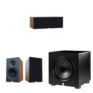 Elac Debut 3.0 Walnut 5.25 Inch Book Shelves With 5.25In Center Channel And Elac Varro 10In Subwoofer - 1 of 4