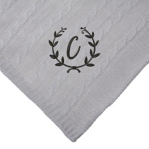 Personalization Mall Floral Wreath Initial Cable Knit Throw Blanket, Grey, 50"x60" - 1 of 1