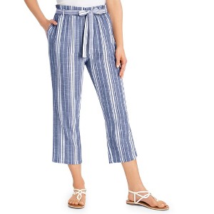 Collections Etc Stylish Striped Elasticized Tie-Waist Capris with Pockets - 1 of 4