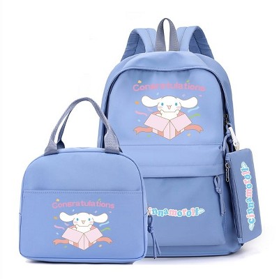 Light Blue Cute Cinnamoroll Pattern Backpack Lunch Bag & Pencil Case 3-Piece Set