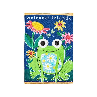 Evergreen Welcome Friends Frog  Burlap Garden Flag 12 x 18 Inches Indoor Outdoor Decor