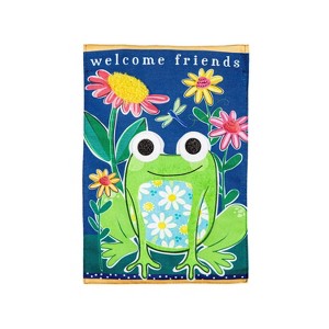 Evergreen Welcome Friends Frog  Burlap Garden Flag 12 x 18 Inches Indoor Outdoor Decor - 1 of 3