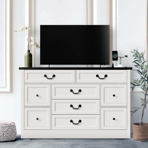 Farmhouse 9 Drawer Dresser, 54" Wide Wide Wood Dresser with Roman Metal Handle, Vintage Dresser TV Stand, Chest of Drawers for Bedroom - 1 of 4