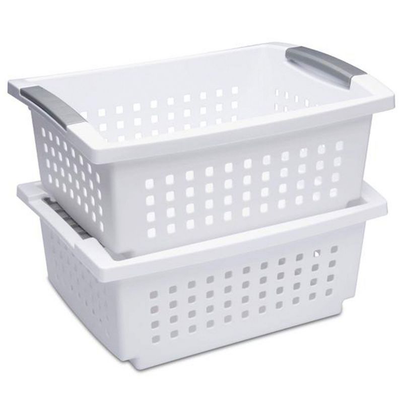Sterilite Medium Sized Home Stackable Storage & Organization Basket/ Bin, White, 3 of 7
