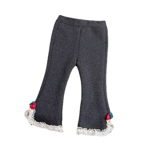 MyKids-Usa Baby Girl Solid Color Mesh Patched Design Fleece Thickened Pants - 1 of 4