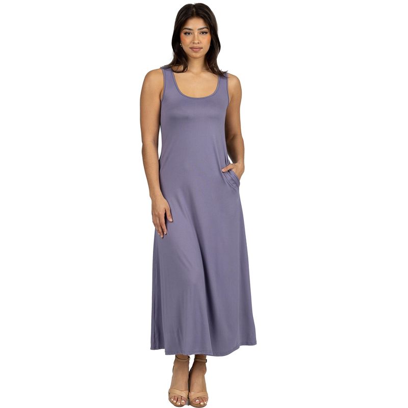 24seven Comfort Apparel Scoop Neck Sleeveless Maxi Dress with Pockets, 1 of 7
