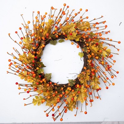 Northlight Berries and Maple Leaves Fall Harvest Artificial Twig Wreath - 22"
