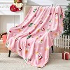 Christmas Blanket Soft Cozy Pink Throws with Snowman Snowflake Santa Claus and Xmas Trees Print,Warm Blanket Christmas Gift. - 2 of 4
