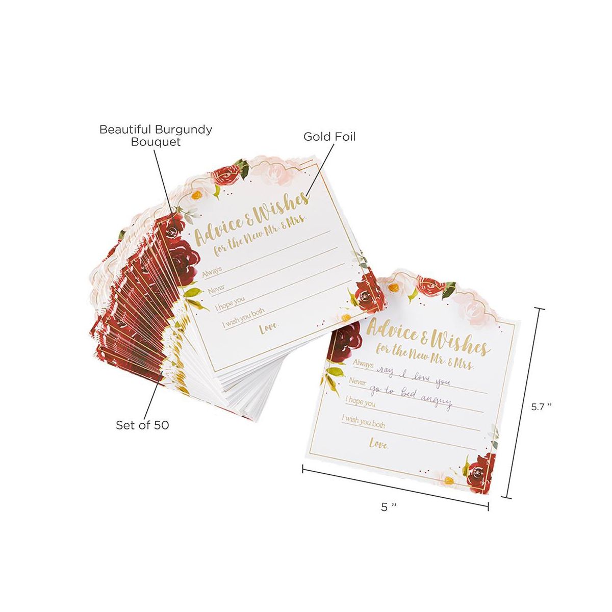 Kate Aspen Burgundy Blush Floral Wedding Advice Card (Set of 50) | 28507NA - thumbnail 7
