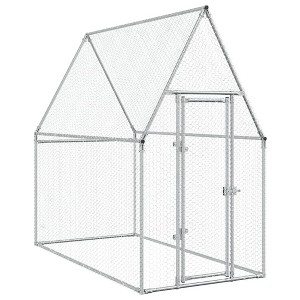 vidaXL Chicken Cage - Walk-in Hen Coop/Poultry Enclosure - Silver Galvanized Steel Structure - 1 of 4