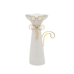 Sagebrook Home Ceramic Cat Sculpture - Contemporary Cat Wearing Glasses Figurine - Kitten Table Decor for Home or Office - 1 of 4