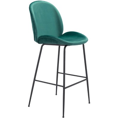 Teal Velvet and Black Steel Mid-Century Modern Bar Stool