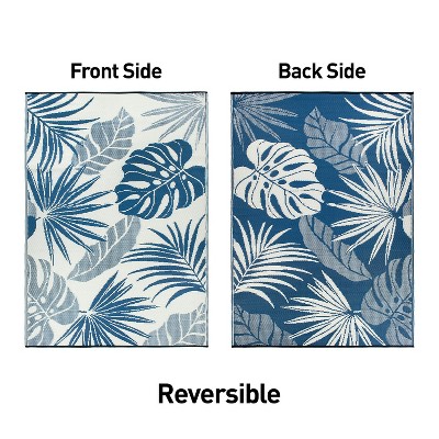 Blue Floral Reversible Synthetic 5' x 7' Outdoor Rug