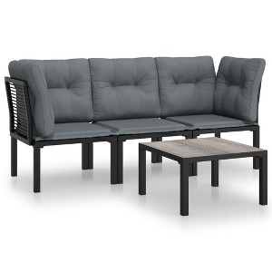 vidaXL Patio Furniture Set Outdoor Loveseat Sofa Black and Gray Poly Rattan - 1 of 4