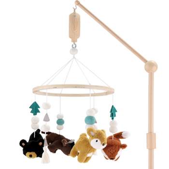 The Peanutshell Deluxe Wooden Crib Mobile Set with Arm, Music Box and Western Woods Baby Mobile, Multicolored