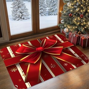 Lomsoe Red & Golden Bow Christmas Welcome Mat - Non-Slip Hand Washable Indoor/Outdoor Door Mat Christmas Gift. - 1 of 4
