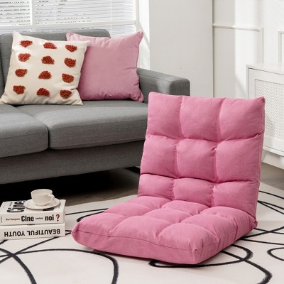 Pink Adjustable 14-Position Metal Frame Cotton Floor Chair