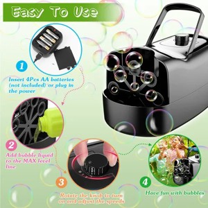 Bubble Maker Automatic Bubble Blower Portable Bubble Blowing Machine with 2 Speeds Handle 3000-4000 Bubbles Per Minute Plug-In Battery Powered - 1 of 4