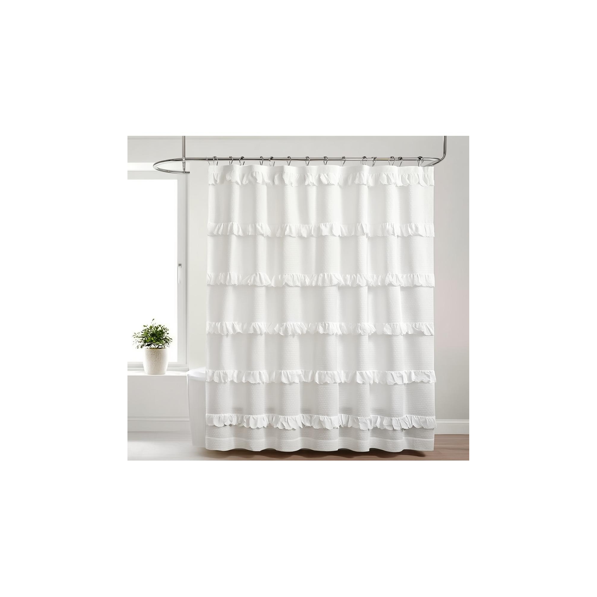 Recycled Cotton Multi Ruffle White Shower Curtain - 72"x72"
