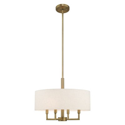Antique Brass 4-Light Drum Chandelier with Oatmeal Shade