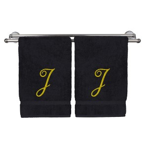 BC BARE COTTON Monogrammed Hand Towel, 100% Turkish Cotton - Set of 2 - Black - Gold Script - 1 of 4