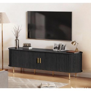 Fluted Side board, Buffet Cabinet, Tambour Sliding Doors Coffee Bar| TV Stand Power Outlet Media Console - 1 of 4