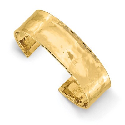 Black Bow Jewelry 19mm 14k Yellow Gold Lightly Hammered Cuff Bangle Bracelet