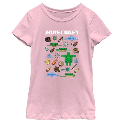 Girl's Minecraft Fish And Mobs T-shirt - Light Pink - Small : Target