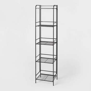 Folding 5 Shelf Narrow Black - Brightroom™: Metal Frame, Powder-Coated, Foldable Design, Modern Wire Shelving Unit