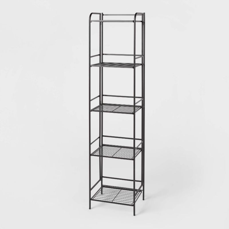 Folding 5 Shelf Narrow Black - Brightroom&#8482;: Metal Frame, Powder-Coated, Foldable Design, Modern Wire Shelving Unit, 1 of 5