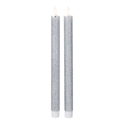 Northlight Set 2 Silver Glittered LED Flameless Taper Christmas Candles 11"