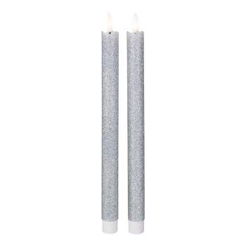 Northlight Set 2 Silver Glittered LED Flameless Taper Christmas Candles 11"