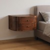 HomeRoots 18" Brown Solid Wood Round Two Drawer Floating Nightstand - 2 of 4