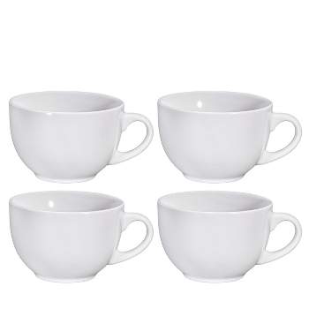 Bruntmor Porcelain 24 Oz Large Coffee Mug Set With Big handle Microwave Safe Set of 4, White